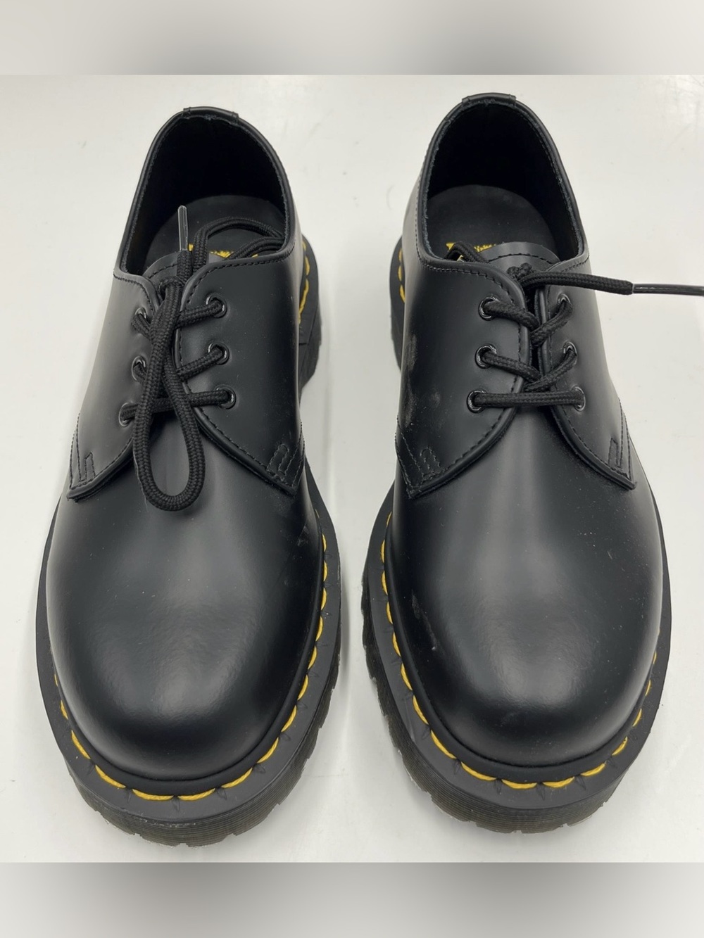 Dr. Martens  1461 BEX smooth Black Leather platform oxfords with Yellow Stitchin